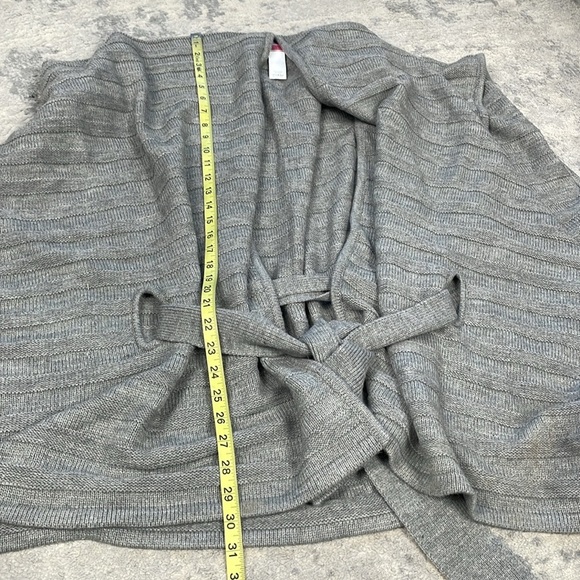 New Kate Spade Texture Stripe Belted Ruana Cape Cardigan One Size Wool Gray - Picture 10 of 10